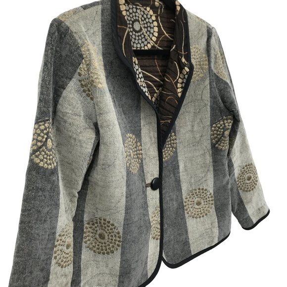 Trimdin Womens Reversable Tapestry Print Long Sleeve Jacket Size M/L - Picture 2 of 10
